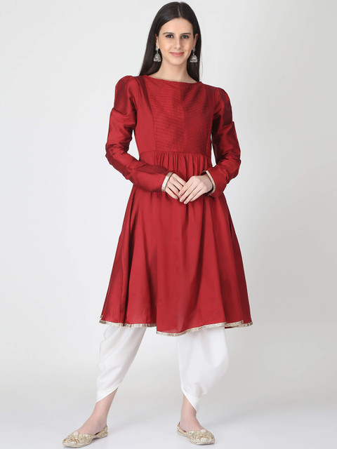 

Abhishti Women Maroon Solid Kurta with Dhoti Pants