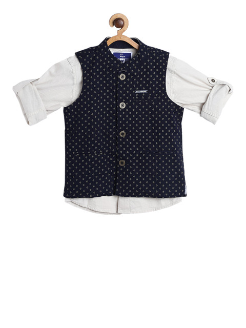 

612 league Boys Navy Blue Regular Fit Printed Casual Shirt