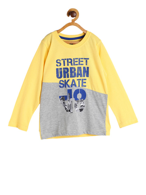 

612 league Boys Yellow & Grey Printed Round Neck T-shirt