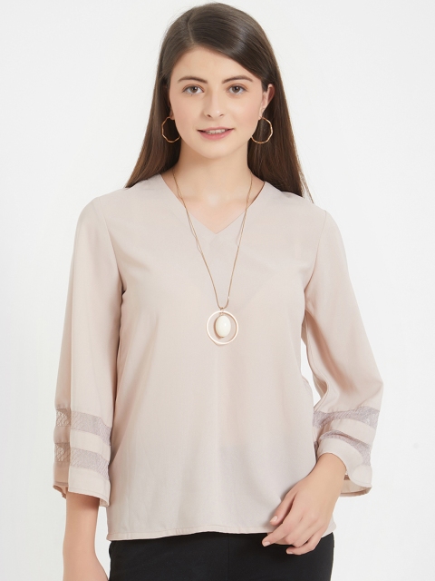 

Soie Women Beige Self Design Top