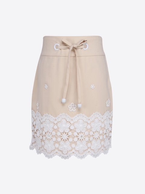 

CUTECUMBER Girls Beige Embroidered Straight Skirt