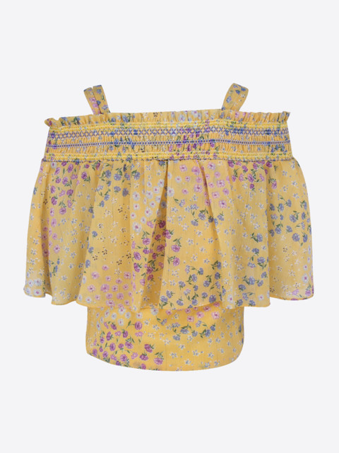 

CUTECUMBER Girls Navy Blue & Yellow Printed Top