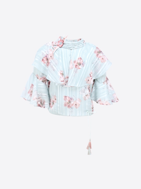 

CUTECUMBER Girls Green Printed Cape Top