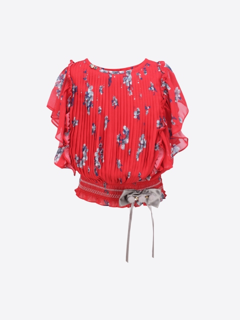 

CUTECUMBER Girls Red Printed Blouson Top