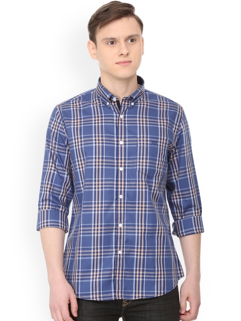 

Van Heusen Sport Men Blue & Beige Slim Fit Checked Casual Shirt