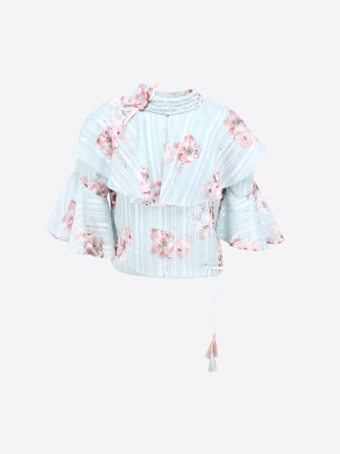 

CUTECUMBER Girls Green Printed Cape Top