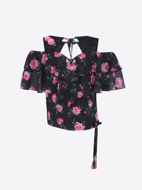 

CUTECUMBER Girls Black Printed Top