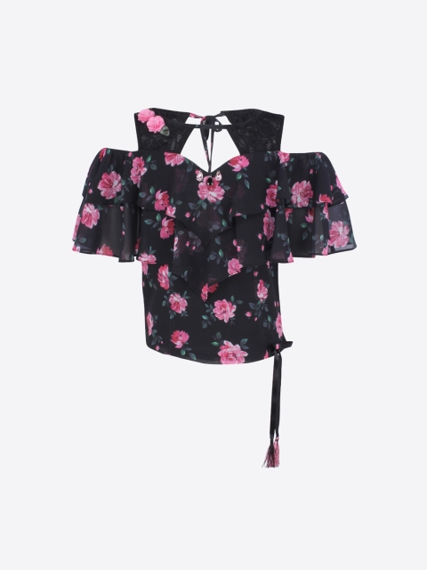 

CUTECUMBER Girls Black Printed Top