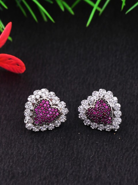 

Studio Voylla Silver-Toned Heart Shaped Studs