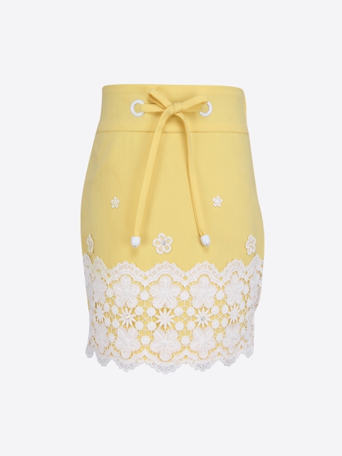

CUTECUMBER Girls Yellow Embroidered Straight Skirt