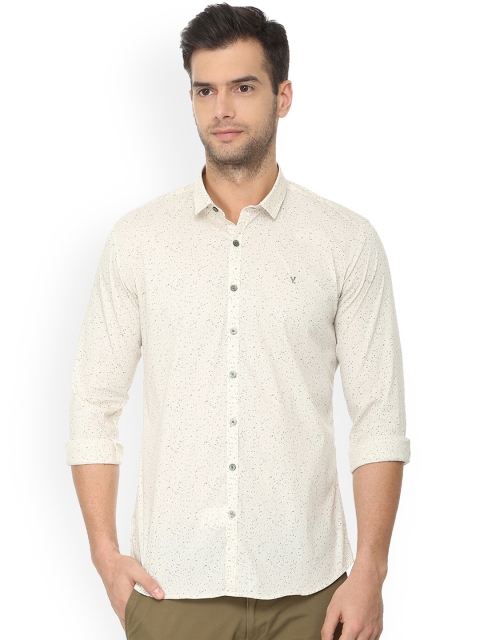

V Dot Men Cream-Coloured Skinny Fit Printed Casual Shirt
