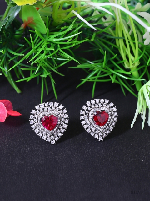 

Studio Voylla Silver-Toned Heart Shaped Studs