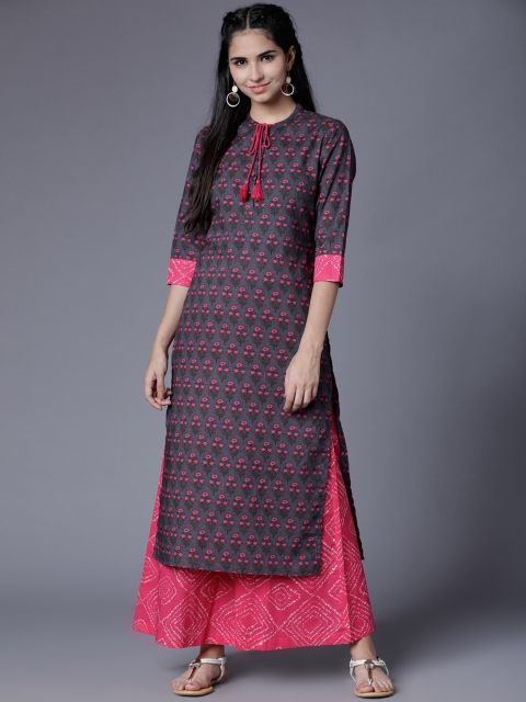 

Vishudh Women Grey & Pink Printed Kurta with Palazzos