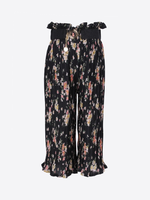 

CUTECUMBER Girls Black Smart Regular Fit Printed Culottes