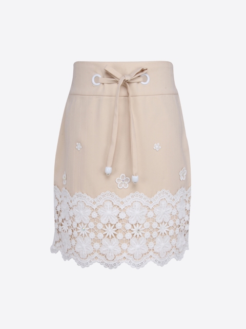 

CUTECUMBER Girls Beige Embroidered Straight Skirt