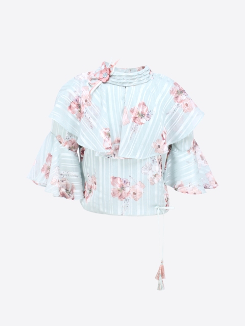 

CUTECUMBER Girls Green Printed Cape Top