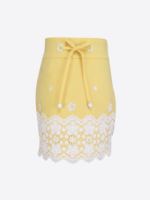 

CUTECUMBER Girls Yellow Embroidered Straight Skirt