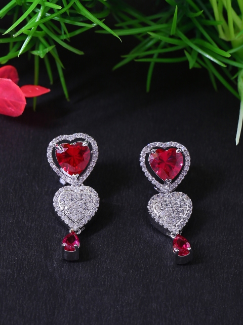 

Studio Voylla Silver-Toned Heart Shaped Drop Earrings