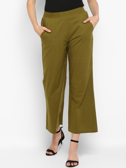 

Janasya Women Green Regular Fit Solid Parallel Trousers