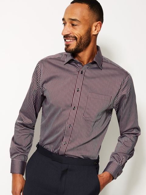 

Marks & Spencer Men Burgundy Regular Fit Striped Formal Shirt