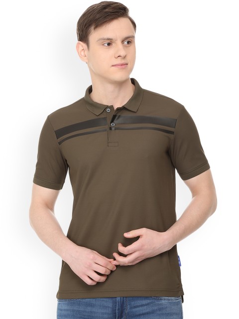 

Van Heusen Sport Men Olive Green Striped Polo Collar T-shirt