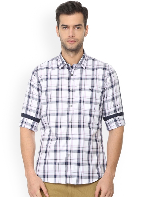 

Van Heusen Sport Men White & Navy Blue Slim Fit Checked Casual Shirt