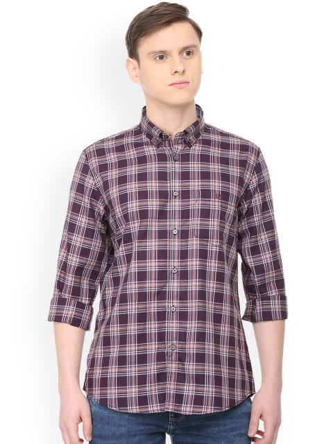

Van Heusen Sport Men Purple & Beige Slim Fit Checked Casual Shirt