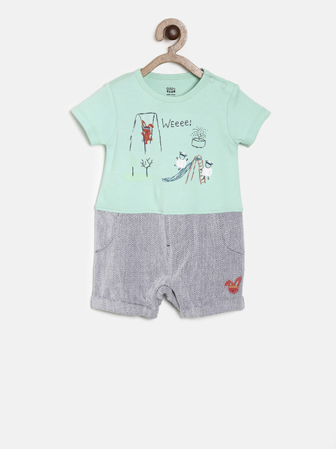 

MINI KLUB Boys Green & Grey Printed Romper