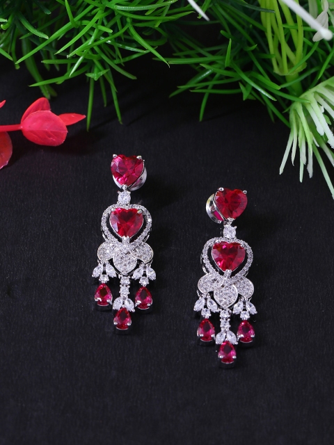 

Studio Voylla Silver-Toned Heart Shaped Drop Earrings