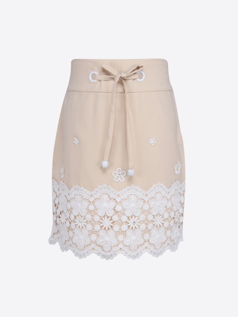 

CUTECUMBER Girls Beige Embroidered Straight Skirt