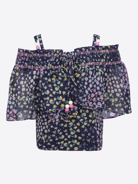 

CUTECUMBER Girls Navy Blue Printed Bradot Top