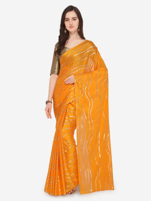 

Ishin Orange Printed Poly Georgette Saree