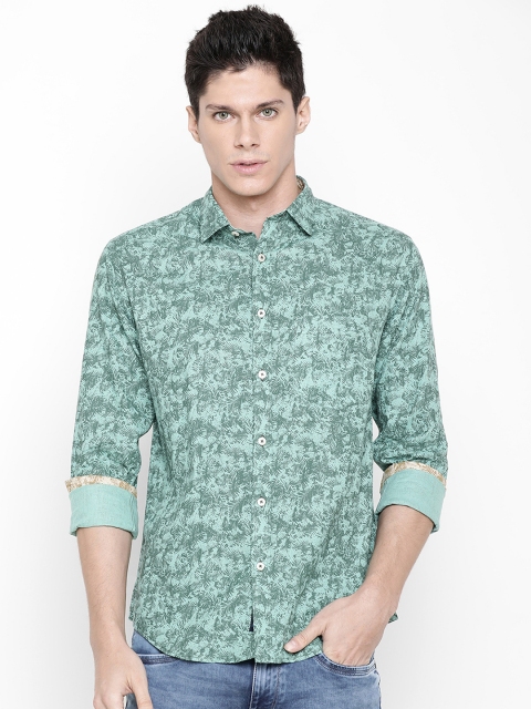 

CAVALLO by Linen Club Men Green Regular Fit Printed Linen Casual Shirt