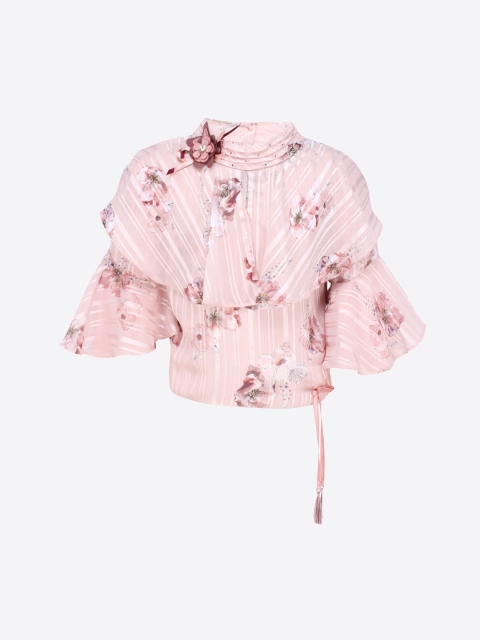 

CUTECUMBER Girls Peach-Coloured Printed Cape Top