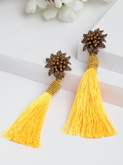 

AVANT-GARDE PARIS Gold-Plated & Yellow Tasselled Floral Drop Earrings