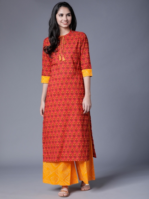 

Vishudh Women Red & Yellow Printed Kurta with Palazzos