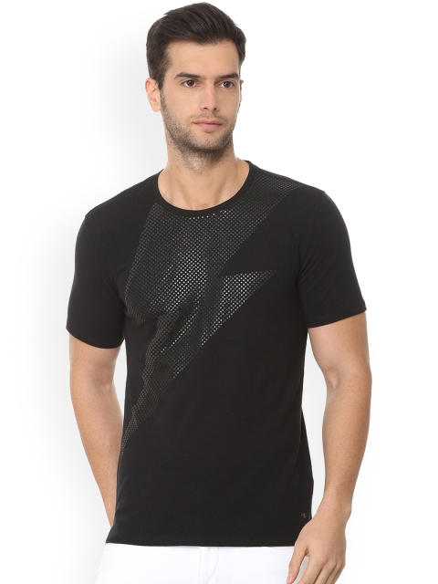 

V Dot Men Black Printed Round Neck Slim Fit T-shirt