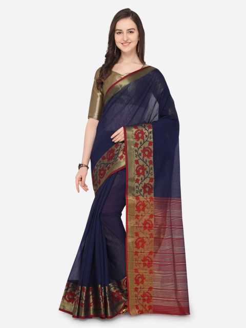 

Ishin Navy Blue Solid Pure Cotton Saree