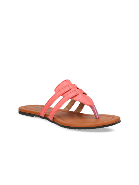 

Columbus Women Peach-Coloured Solid Synthetic Patent Open Toe Flats