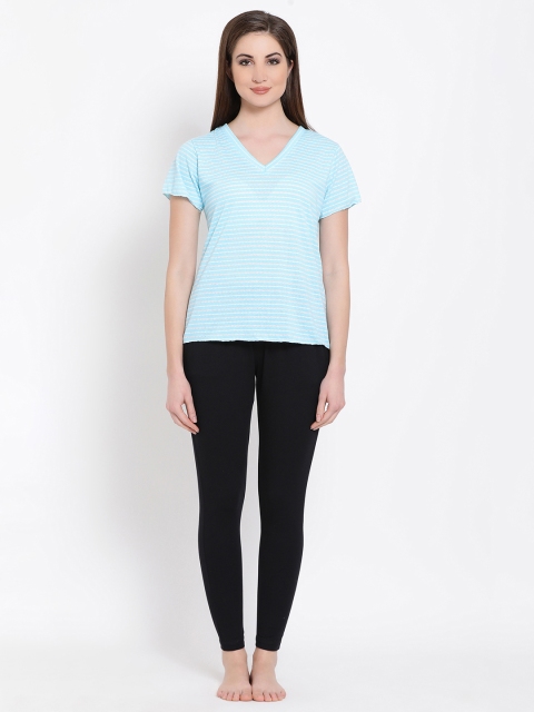 

Clovia Women Blue & Black Striped Night suit