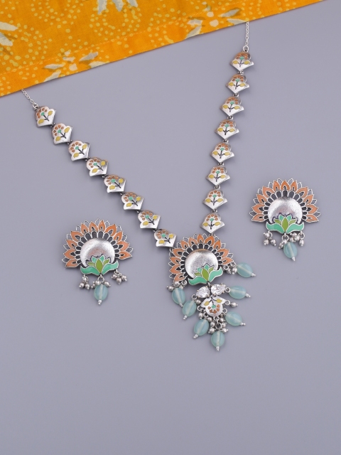 

Studio Voylla Women Silver-Plated Enamelled Jewellery Set