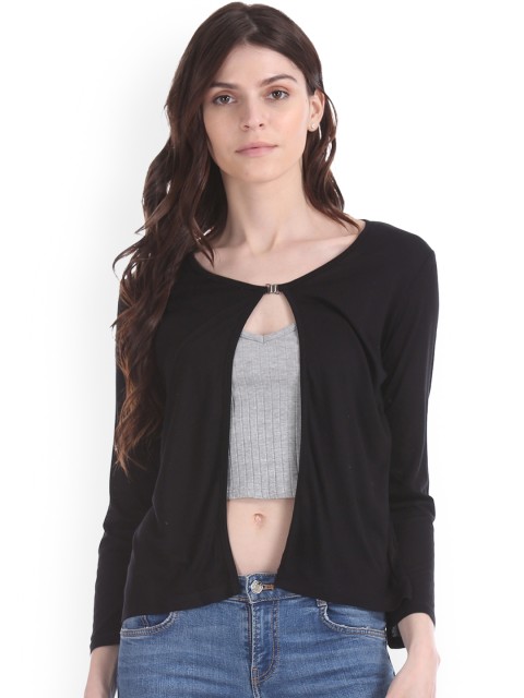 

Sugr Black Solid Open Front Shrug