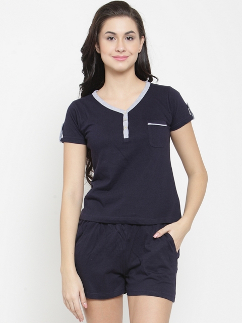 

Slumber Jill Women Navy Blue Solid Night suit