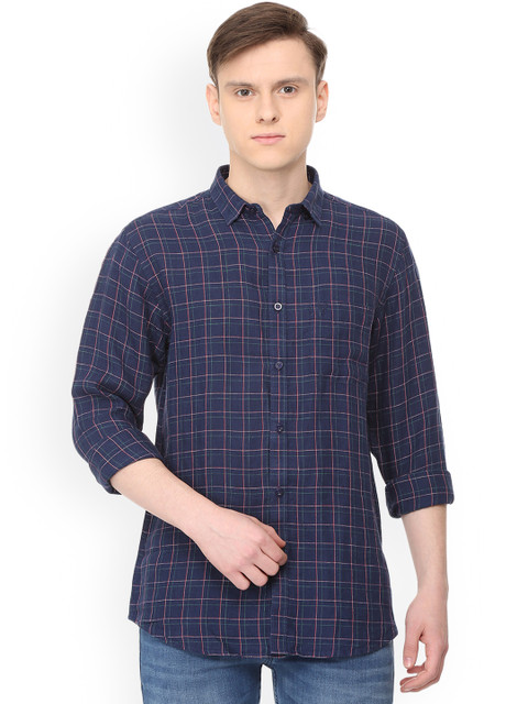 

Allen Solly Men Navy Blue Regular Fit Checked Linen Casual Shirt