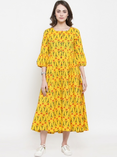 

Varanga Women Yellow Floral Printed A-Line Dress