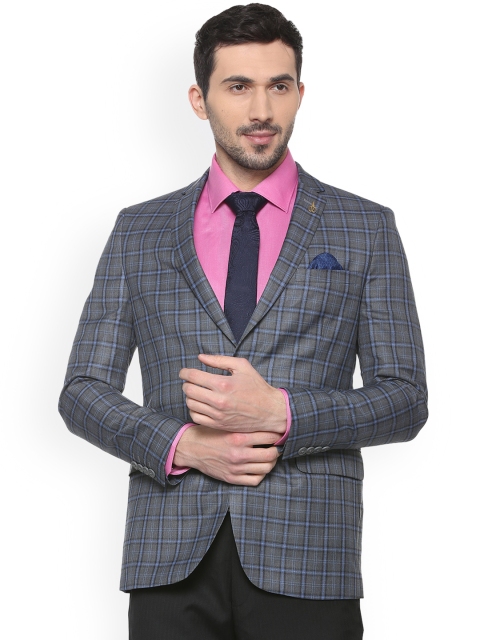 

Van Heusen Men Grey Checked Slim-Fit Single-Breasted Blazer