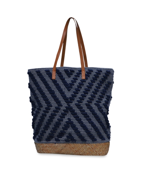 

Diwaah Navy Blue & White Self Design Tote Bag