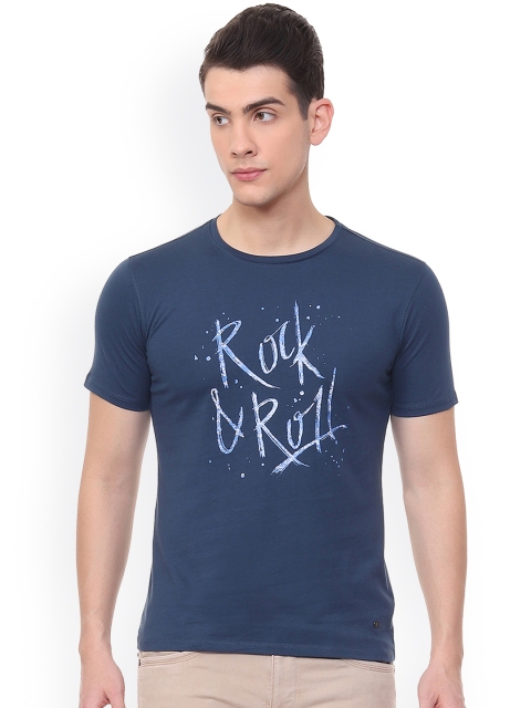 

V Dot Men Blue Printed Round Neck T-shirt