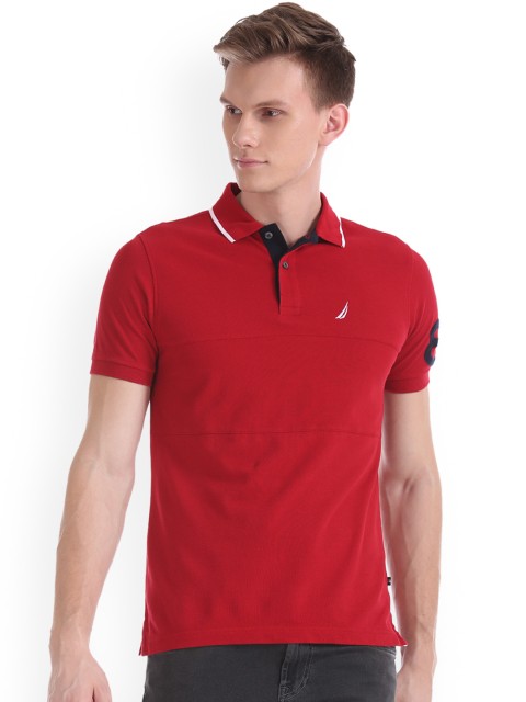 

Nautica Men Red Solid Polo Collar T-shirt