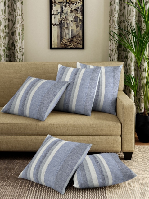 NEUDIS Blue & Grey Set of 5 Striped Square Cushion Covers